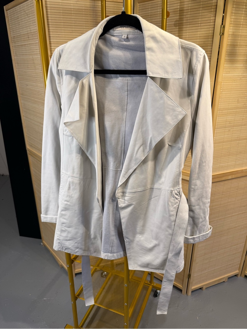 Women's Light Gray GENUINE Leather Belted Jacket